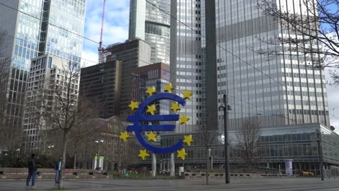 Bottom wide angle view of modern skyscrapers in business district. Frankfurt Stock Footage 133523222