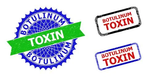 BOTULINUM TOXIN Rosette and Rectangle Bicolor Seals with Corroded Styles Illustration