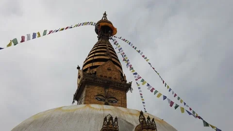 Boudhanath Stupa with Buddhist prayer flags in Kathmandu, Nepal Stock Footage 207733832