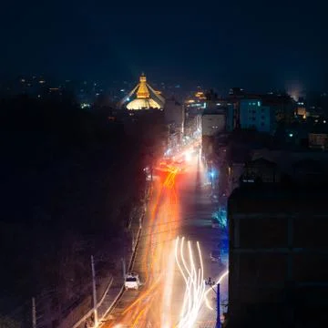 Boudhanath stupa at night, Nepal 写真素材