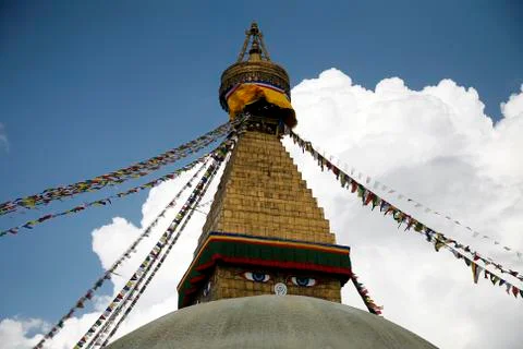 Boudhanath Stupa with prayer flags, Kathmandu, Nepal. Stock Photos