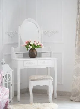 Boudoir table make up table with mirror Stock Photos