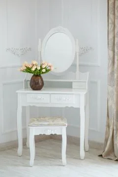 Boudoir table make up table with mirror Stock Photos