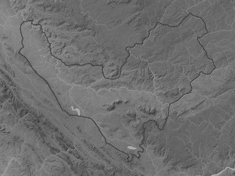 Bouenza, Republic of Congo. Grayscale elevation map with lakes and rivers Stock Illustration