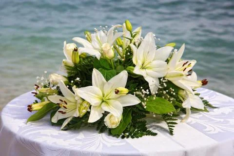 Bouguet of flowers by the sea Stock Photos