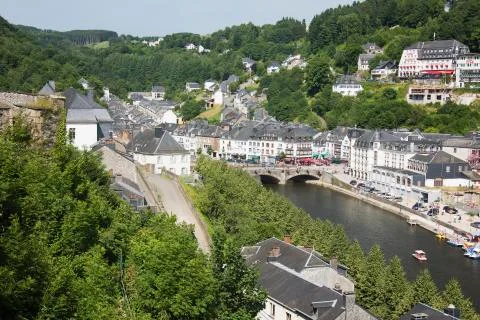 Bouillon with the Semois river. Stock Photos