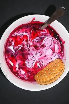 A boul of yougurt with a cookie Illustrazione stock