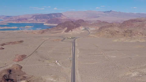 Boulder City Nevada Aerial Pullback Over Desert Mountains Near Lake Mead Stock Footage 333918249