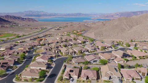 Boulder City Nevada Forward Moving Aerial With Desert Homes and Lake Mead 03 Vídeo Stock 333916551