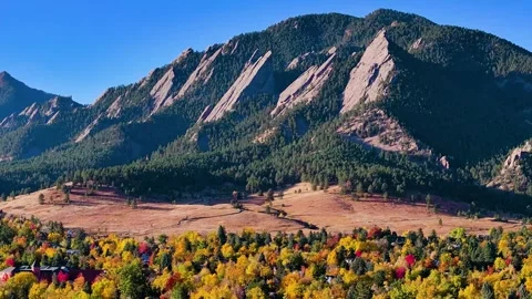 Boulder Flatirons 01 | Fall Colors | Colorado | 4K Drone Footage Stock Footage 293244177