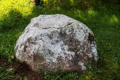 Boulder on the grass. Stock Photos