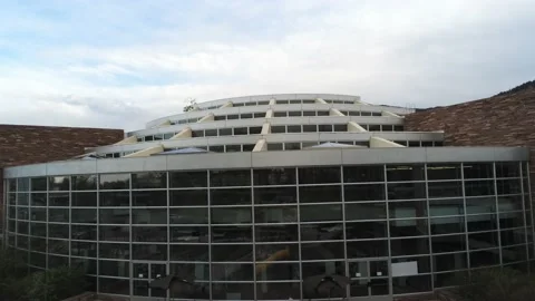 Boulder Library - Drone camera moves up to see top of building and sky Stock Footage 138904413