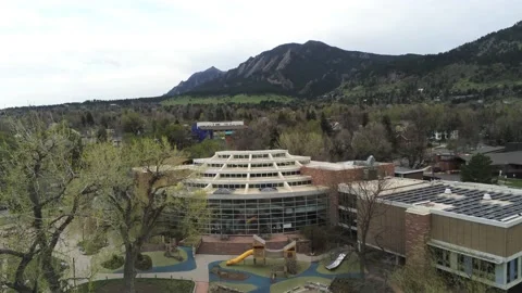 Boulder Public Library - Drone camera moves closer to building Stock Footage 138876853