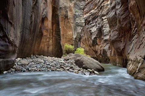 Boulder section of the Virgin River Narrows Stock-Fotos