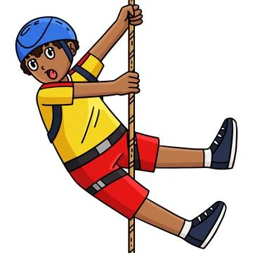 Bouldering Boy Looking Down from a Climb Clipart Stock Illustration