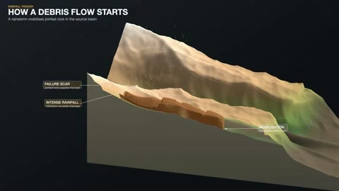 Bouldery Debris Flow Initiation Rainfall Trigger Diagram Shaded Relief Vídeos de archivo 343819405