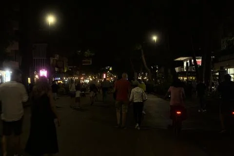 Boulevard bordered by shop windows and trees full of people walking in an i.. Stock Photos