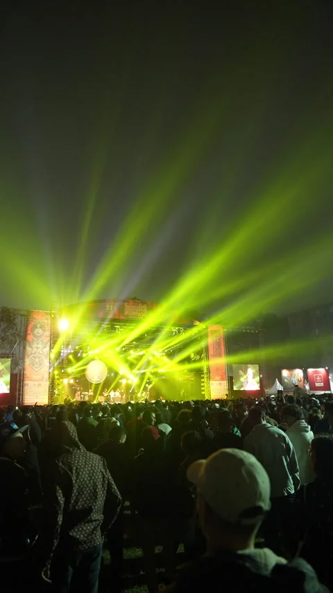 Boulevard Concert front row crowd cheering with strong yellow light vertical Stock Footage 297280044