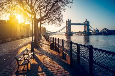 A boulevard next to the river Thames Stock Photos