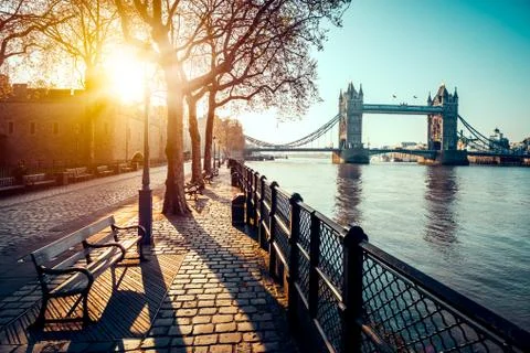 A boulevard next to the river Thames Stock Photos