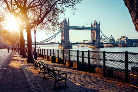 A boulevard next to the river Thames Stock Photos