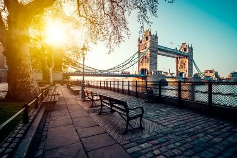 A boulevard next to the river Thames Stock Photos