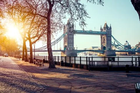 A boulevard next to the river Thames Stock Photos