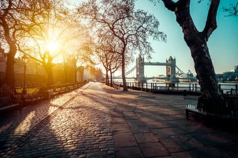A boulevard next to the river Thames Stock Photos