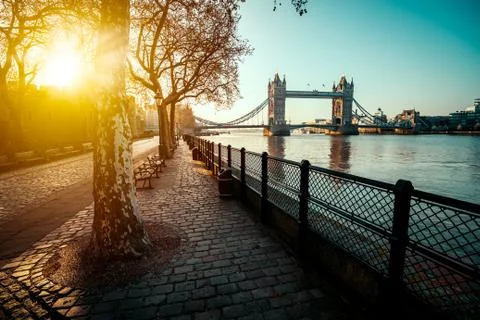 A boulevard next to the river Thames Stock Photos