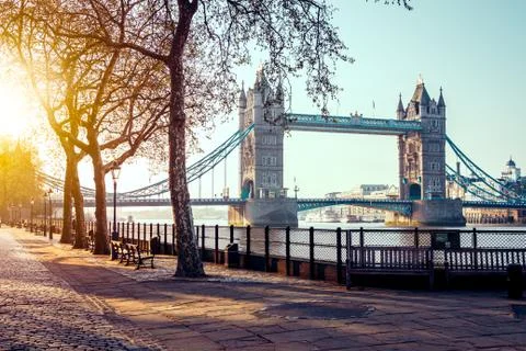 A boulevard next to the river Thames Stock Photos
