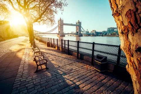 A boulevard next to the river Thames Stock Photos