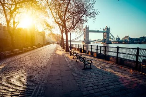 A boulevard next to the river Thames Stock Photos