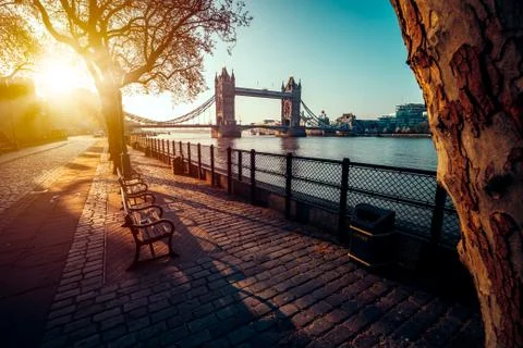 A boulevard next to the river Thames Stock Photos