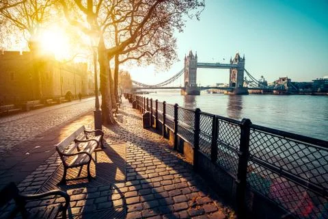 A boulevard next to the river Thames Stock Photos