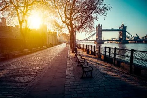 A boulevard next to the river Thames Stock Photos