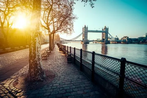 A boulevard next to the river Thames Stock Photos