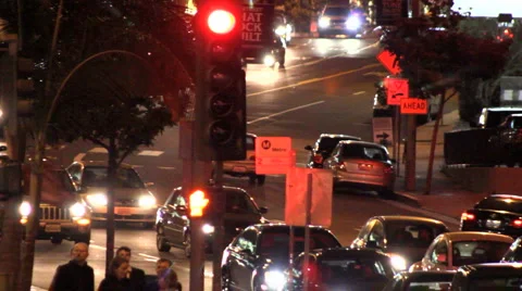 BOULEVARD TRAFFIC AT NIGHT Stock Footage 5298085