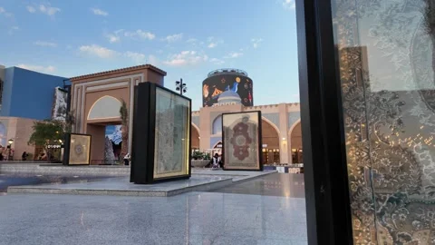 Boulevard World, Riyadh global cultures at sunset with fountain Stock Footage 306289149