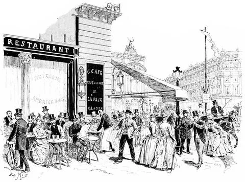 The boulevards, the corner of the Place de l Opera, vintage engraving. The... Stock Photos