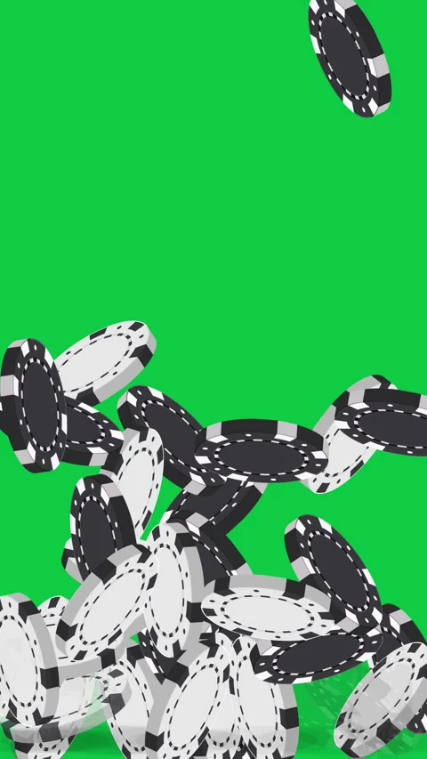 Bouncing Black and White Casino Poker Chips on Green Screen Stock Footage 339755942