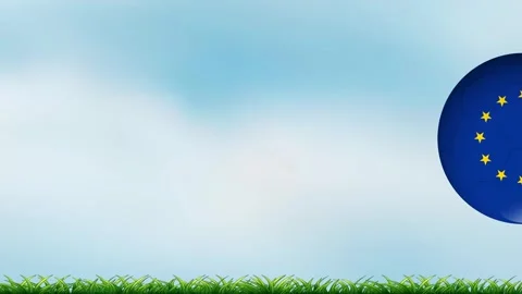 Bouncing Blue Soccer Ball with Yellow Stars on Grass Field Background Stock Footage 341461940