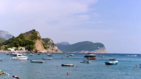 Bouncing boats on the silent sea waves Video stock 114169711