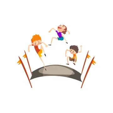 Bouncing boys having fun on trampoline vector Illustration on a white background 스톡 일러스트