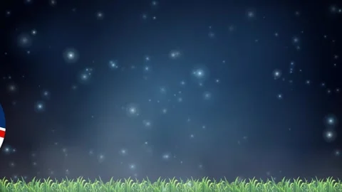Bouncing British Flag Sphere Over Grassy Field Under Night Sky Video stock 342471251