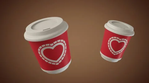 Bouncing coffee cups with Hearts Stock Footage 15768221