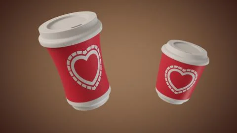 Bouncing coffee cups with Hearts Stockillustratie