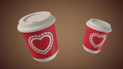 Bouncing coffee cups with Hearts Stockillustratie