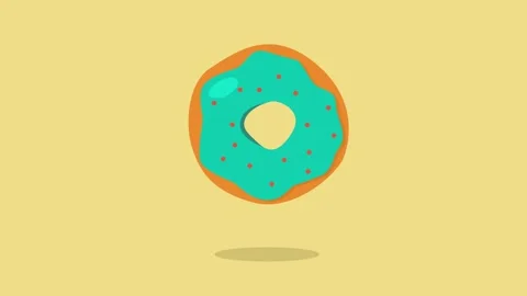 Bouncing doughnut with blue icing and sprinkles on a yellow background Video stock 130779541
