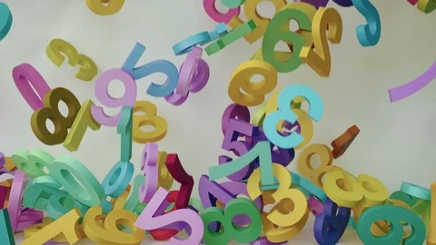Bouncing falling colorful random 3d numbers filling the screen Видео 117860394