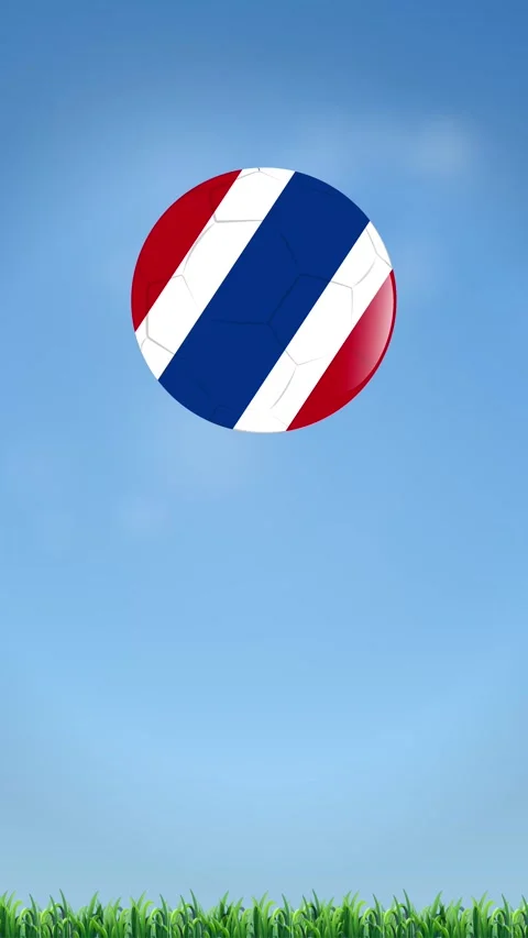 Bouncing Football with Thailand Flag Pattern on Grass Field Background Stock Footage 342314379